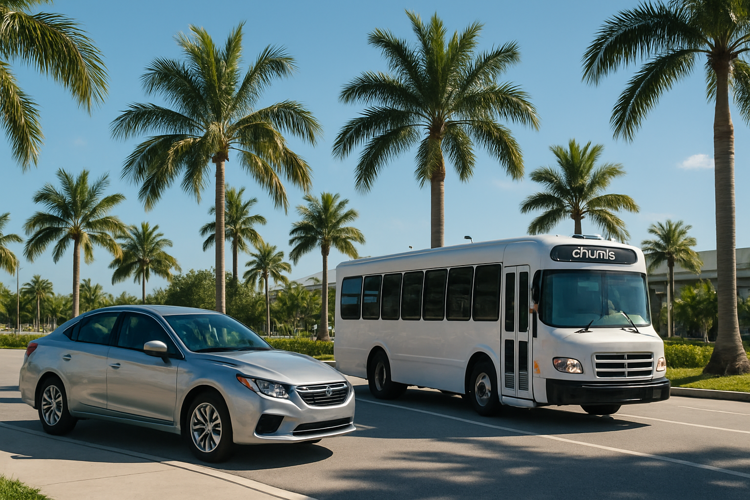 Fort Lauderdale airport area with a rental car and a shuttle