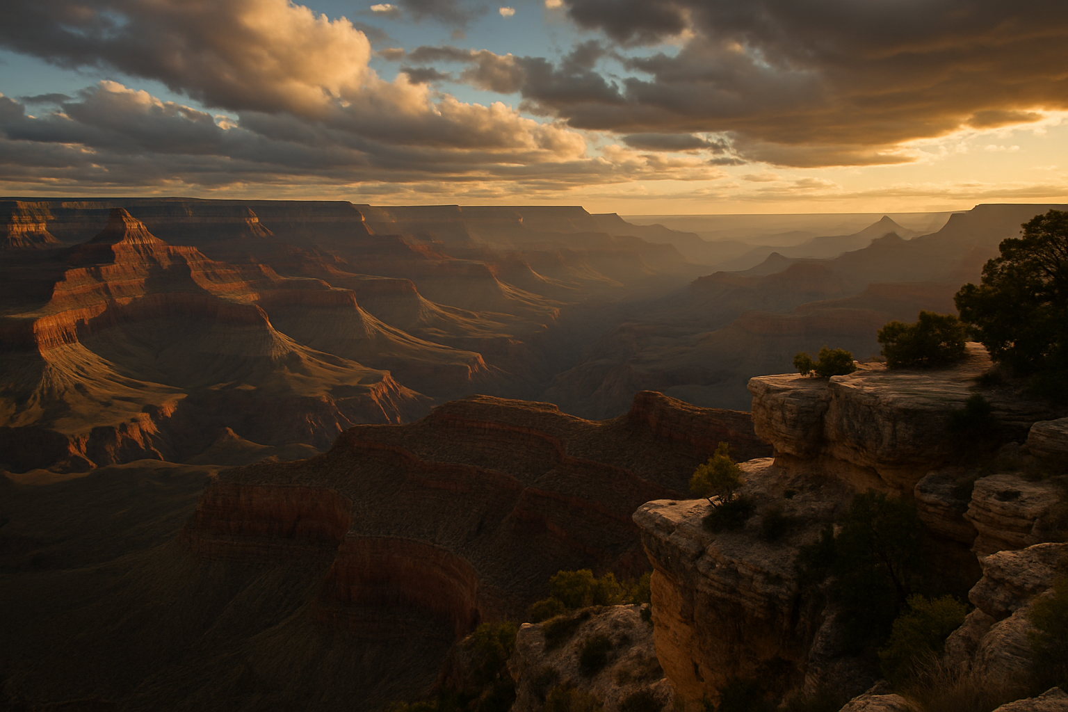 The Grand Canyon South Rim at golden hour