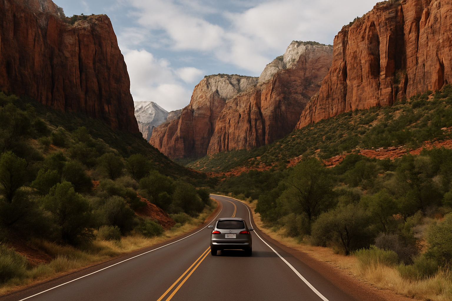 The scenic drive into Zion National Park
