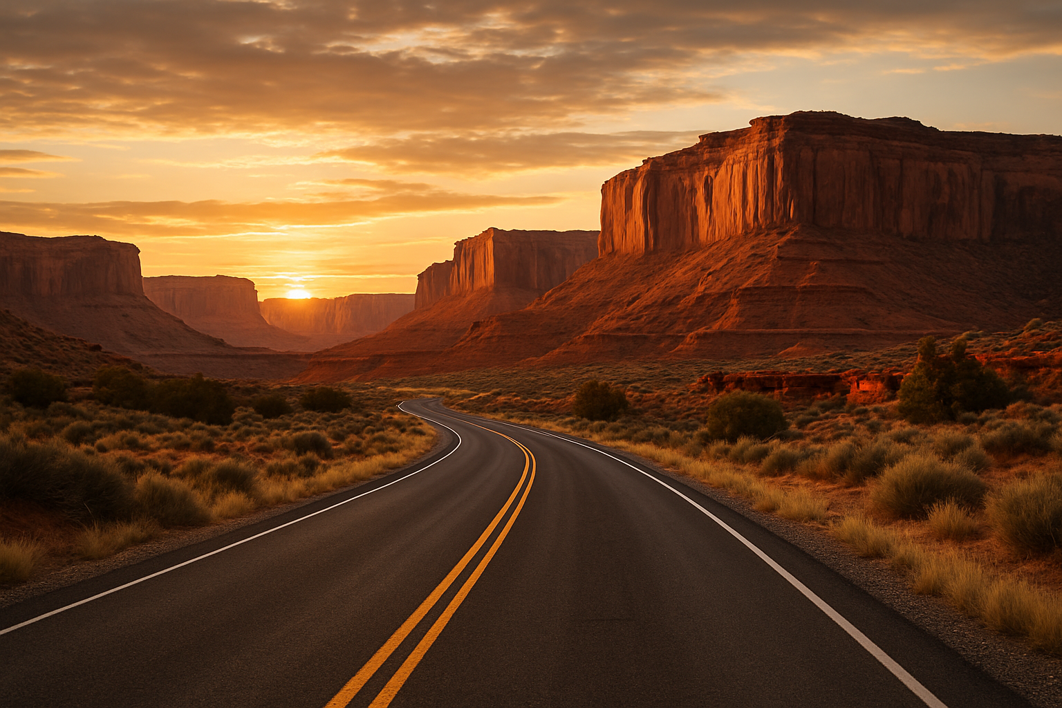 Scenic road leading into a US national park