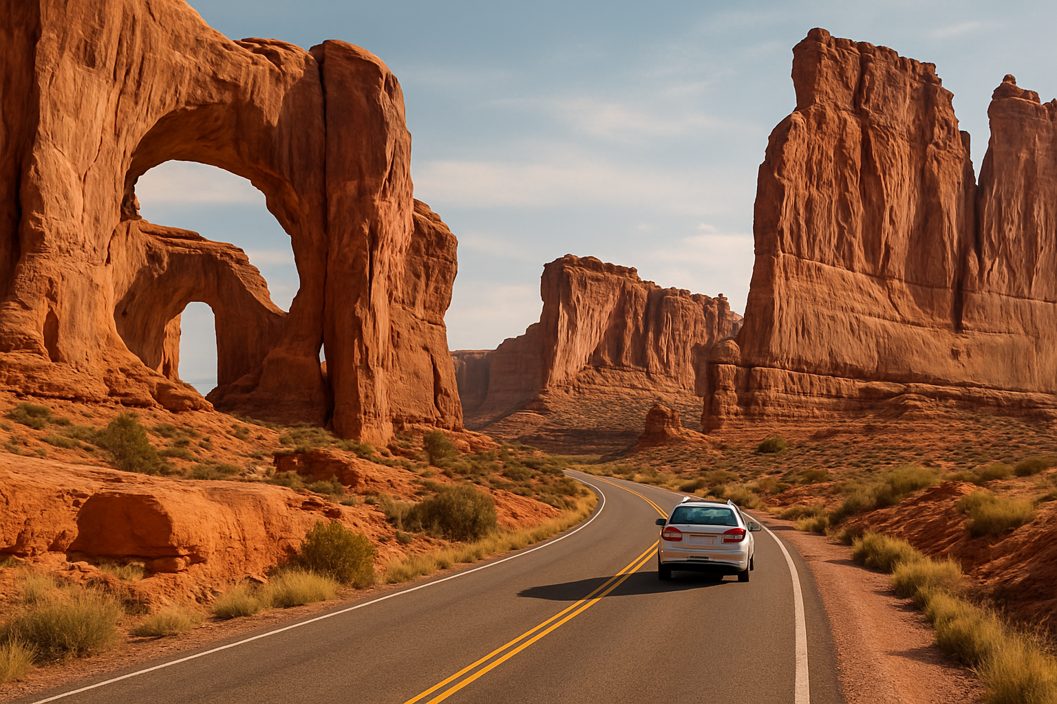 Driving through Utah red rock country