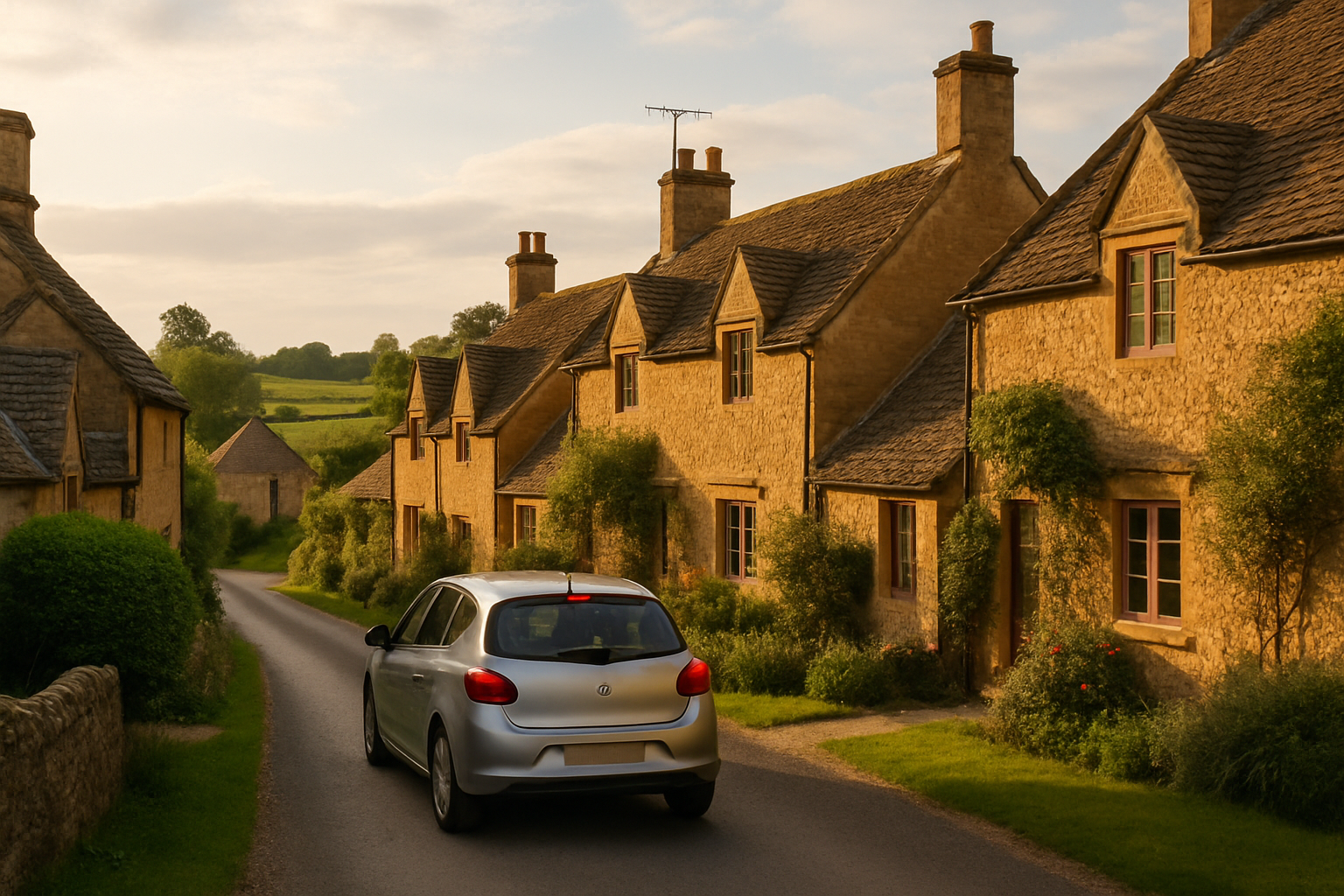 Driving through a Cotswolds village from Bristol
