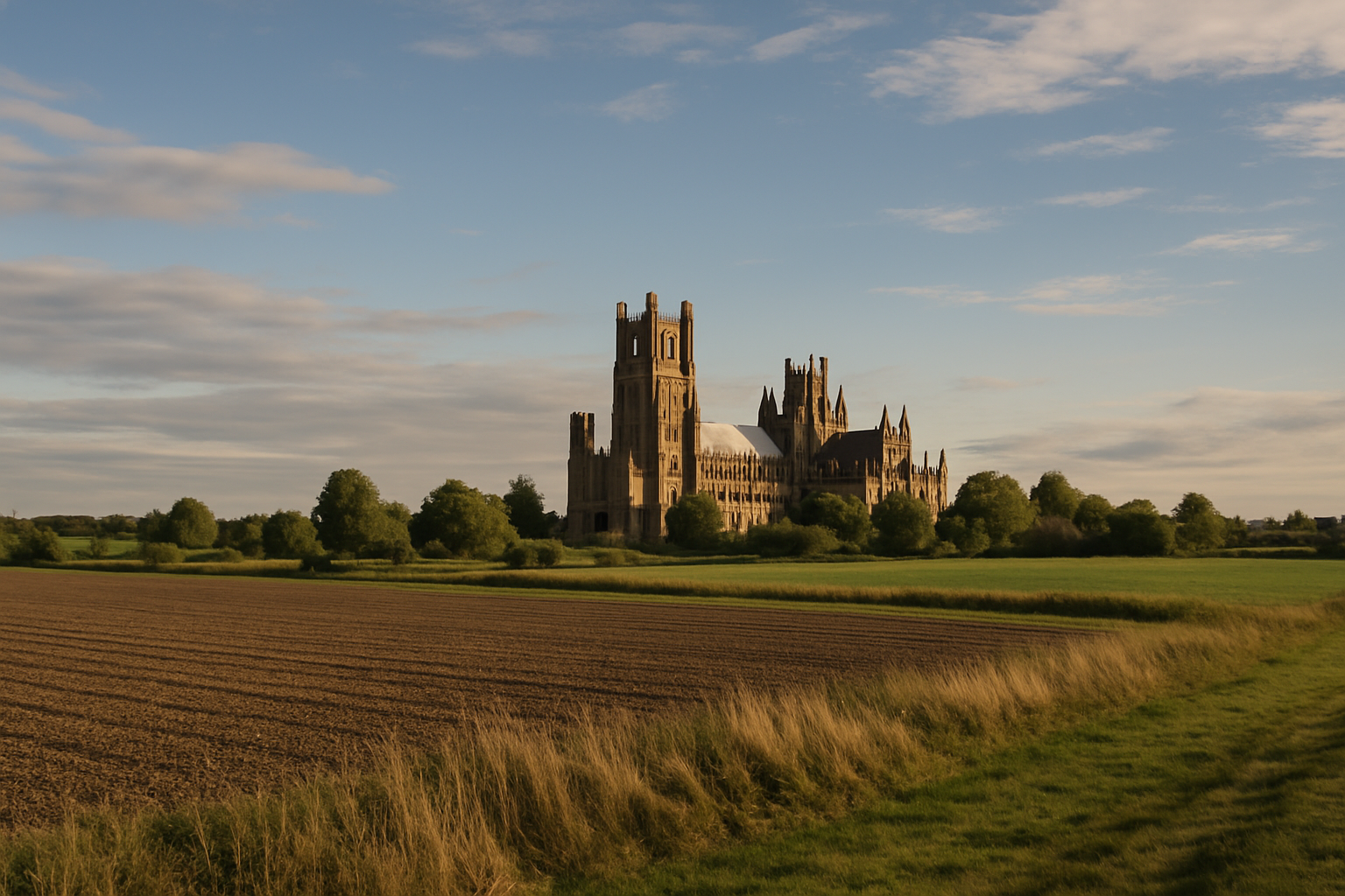 Ely cathedral above the Fenland countryside