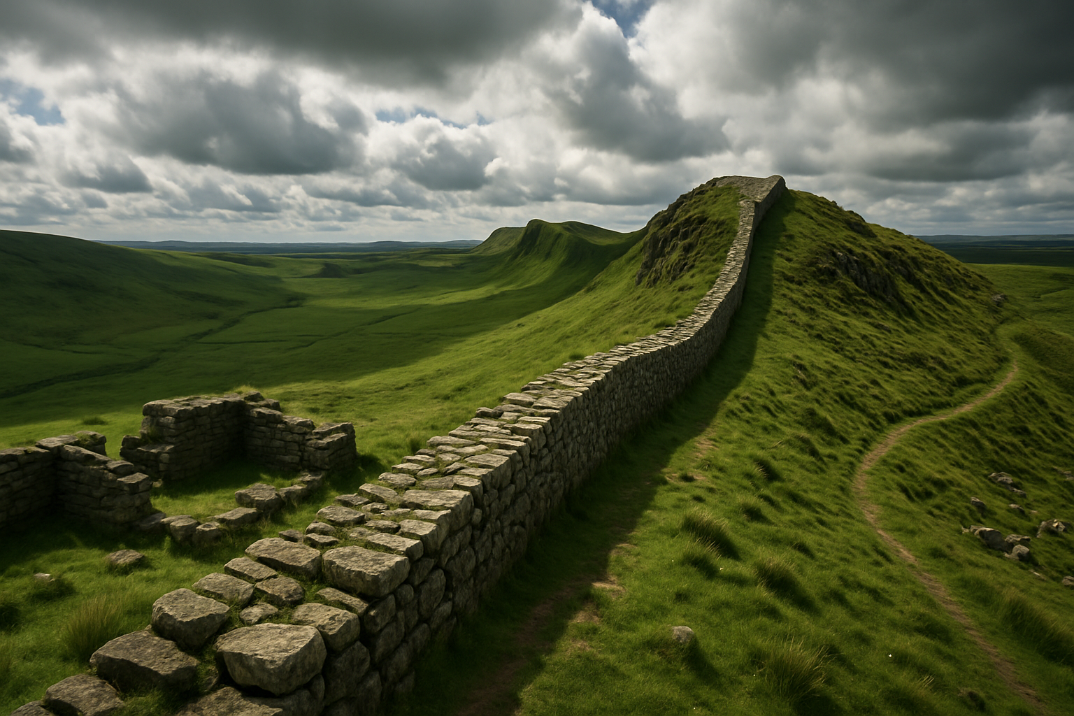 Hadrian's Wall across the Northumberland countryside